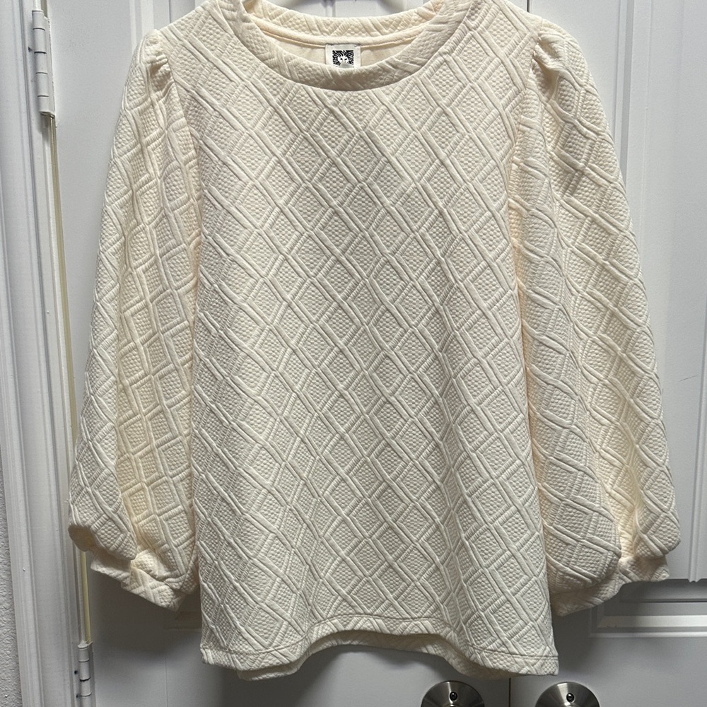 Anne Klein Ivory Textured Knit Top